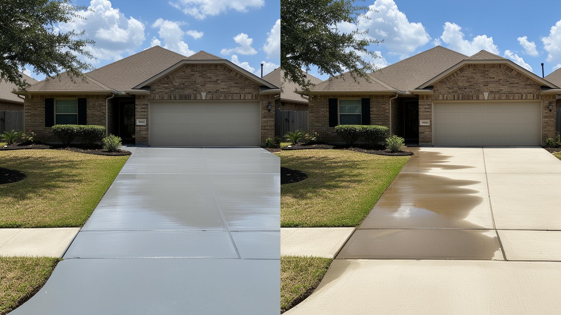 Freshly pressure-washed driveway